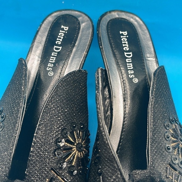 Pierre Dumas Serena Glittery Beaded black Heeled Mules Women Size 7M, open toe - Picture 3 of 8
